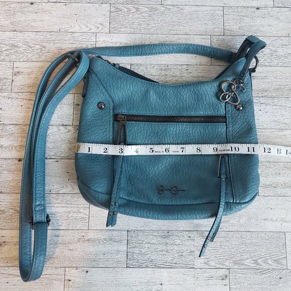 Slate Blue Jessica Simpson Crossbody Bag; zip top and front pockets - Picture 4 of 12